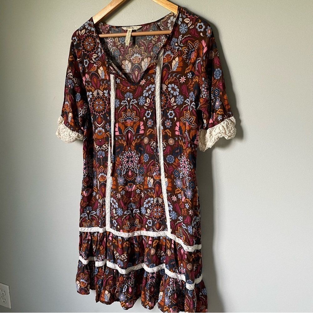 Matilda Jane Brown and Cream Floral Mini Dress Size Medium - Picture 4 of 11